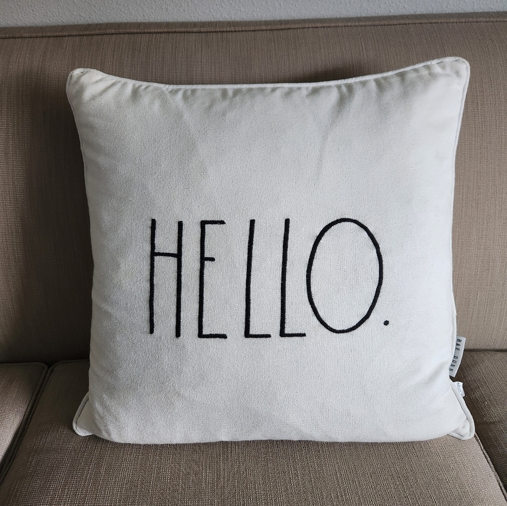 Rae Dunn Decorative Pillow with 'HELLO' Text